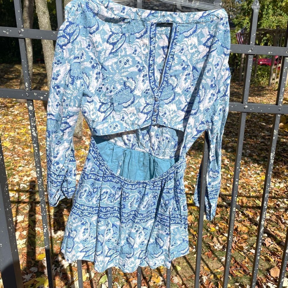FREE PEOPLE  Sun Print Dress Denim Blue - Picture 4 of 5
